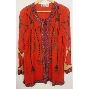 Opera Jacket 100% Silk Eveningwear Beaded Sequin Jacket Kimono‎ 80s Coat Duster
